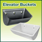 Steel and plastic elevator buckets for agricultural and industrial applications.